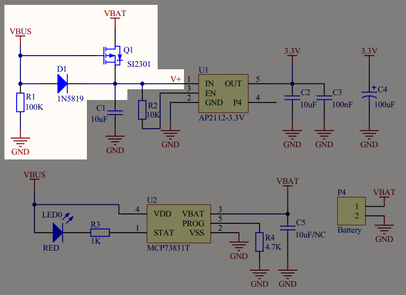 Automatic Switching Circuit Between External USB Power and Built-in Lithium Battery