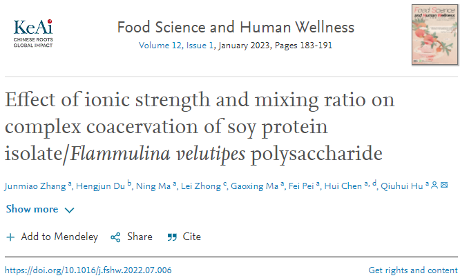 Effect of Ionic Strength and Mixing Ratio on Complex Coacervation of Soy Protein Isolate/Flammulina Velutipes Polysaccharide