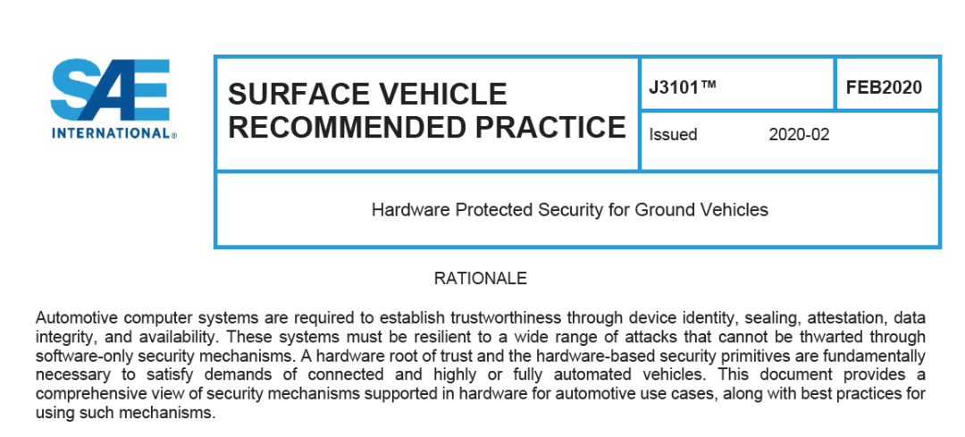 SAE J3101 Vehicle Hardware Protected Security Standard