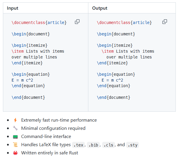 Fast LaTeX Formatting Tool Written in Rust