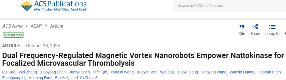 Dual Frequency-Regulated Magnetic Vortex Nanorobots for Thrombolysis