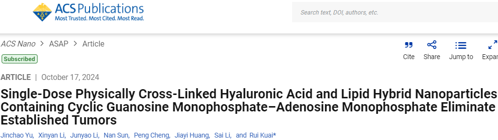 Single-Dose Physically Cross-Linked Hyaluronic Acid and Lipid Hybrid Nanoparticles Activate Antitumor Immune Response