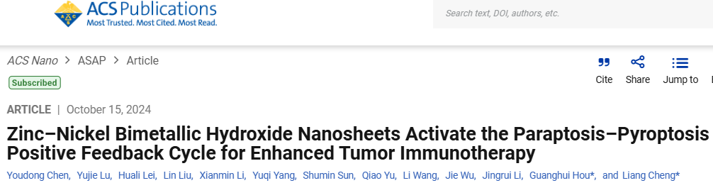 Zinc-Nickel Bimetallic Hydroxide Nanosheets Enhance Tumor Immunotherapy