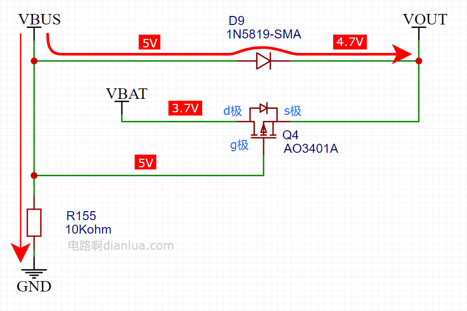 Automatic Switching Circuit Between External USB Power and Built-in Lithium Battery