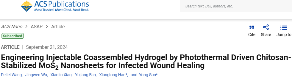 Photothermal Driven Chitosan-Stabilized MoS2 Nanosheets for Wound Healing