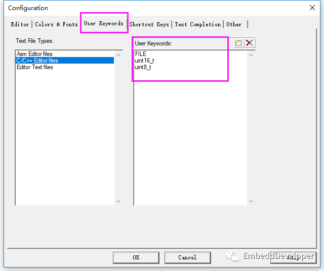 Custom Keywords and Shortcuts in Keil