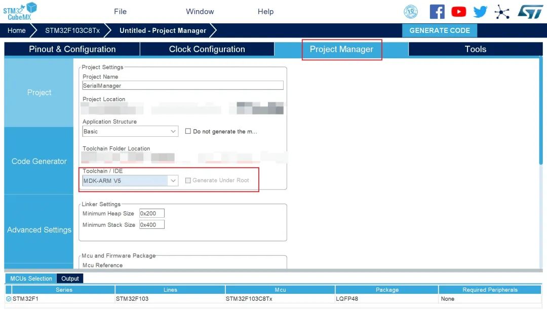 STM32CubeMX Configuration for STM32F103C8Tx UART Data Manager