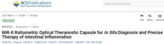 NIR-II Ratiometric Optical Theranostic Capsule for Intestinal Inflammation