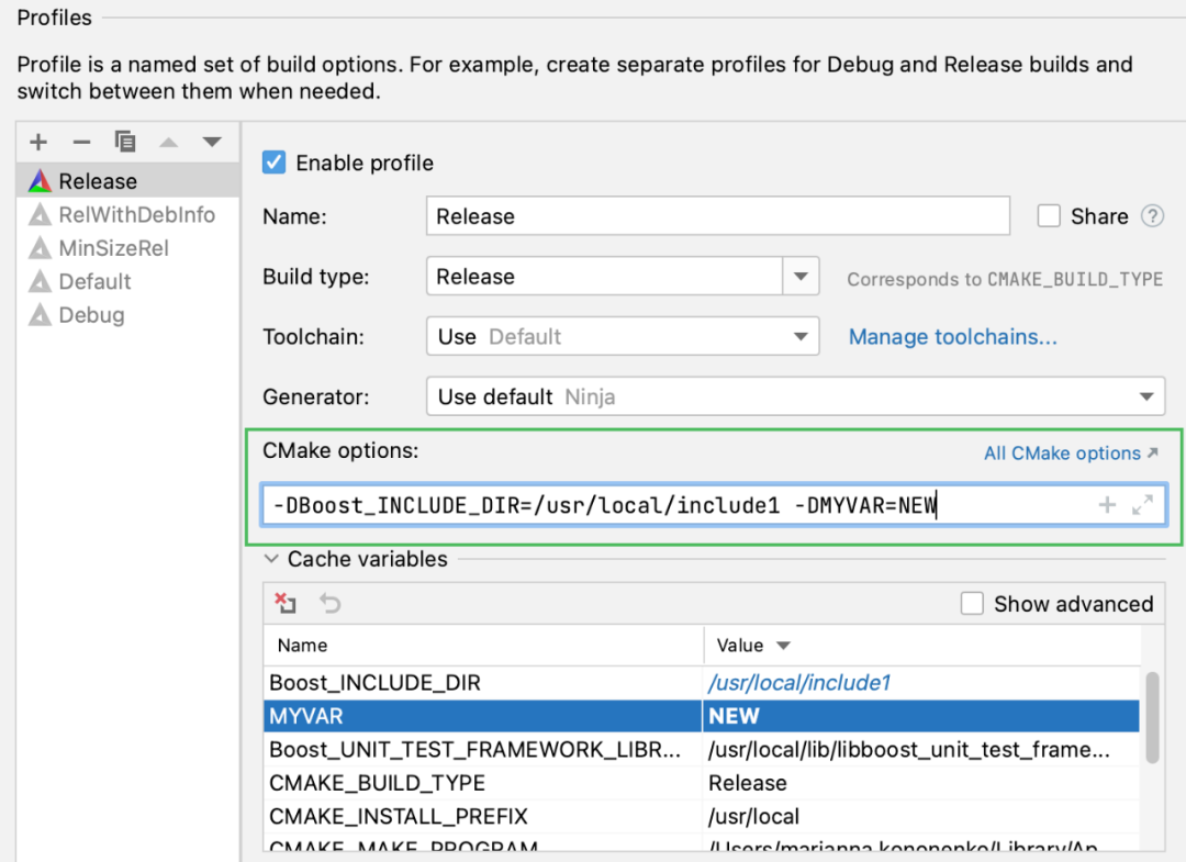 CMake Configuration Files in CLion