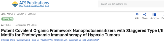 Potent Covalent Organic Framework Nanophotosensitizers for Photodynamic Immunotherapy