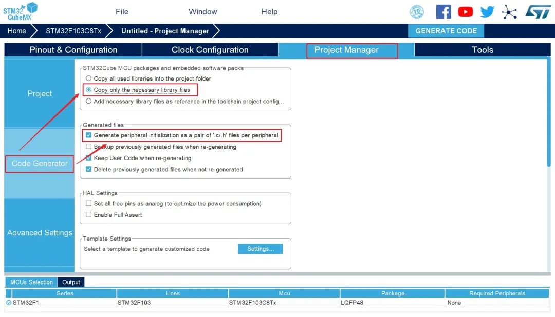 STM32CubeMX Configuration for STM32F103C8Tx UART Data Manager