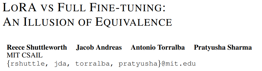 Differences Between LoRA and Full Fine-Tuning Explained in MIT Paper
