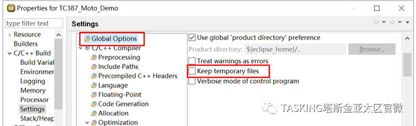 TASKING VX-toolset Application Series - Global Configuration Items
