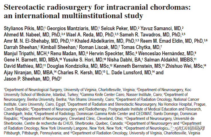 Stereotactic Radiosurgery for Intracranial Chordomas: An International Multicenter Study