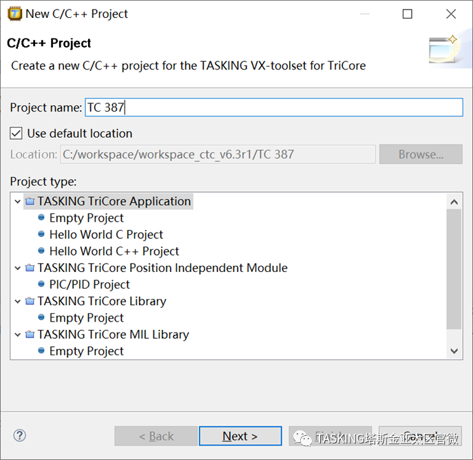 How to Create a Project Using TASKING VX-toolset