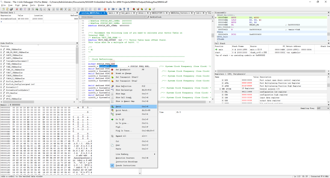 Using Ozone to Debug MM32 MCU