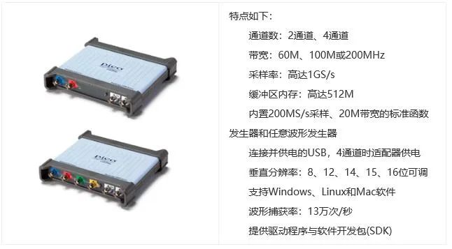 USB Digital Real-Time Oscilloscope: 5000D Series Adjustable Vertical Resolution