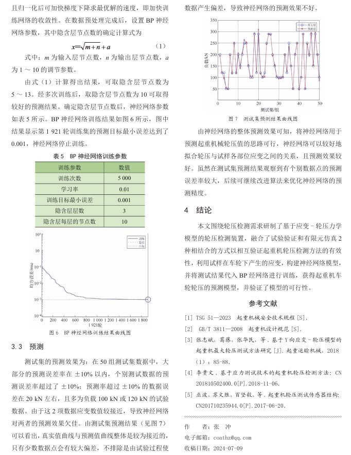 Crane Wheel Pressure Detection Method Using Sensor Array and Neural Network