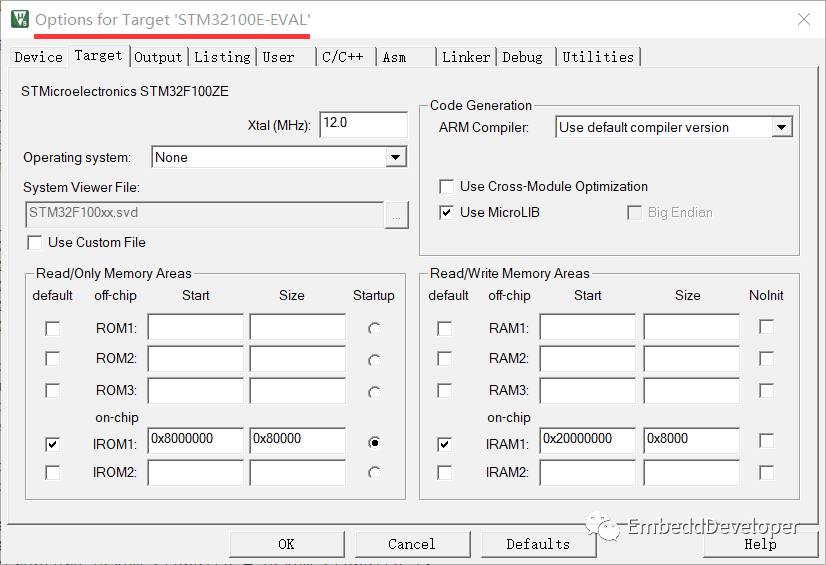 Differences in Target Options Configuration in MDK-ARM Projects
