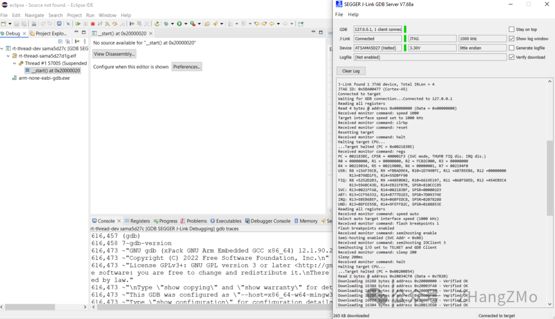 Debugging RT-Thread on Microchip MPU with JLink in Win10
