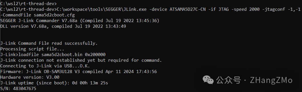 Debugging RT-Thread on Microchip MPU with JLink in Win10