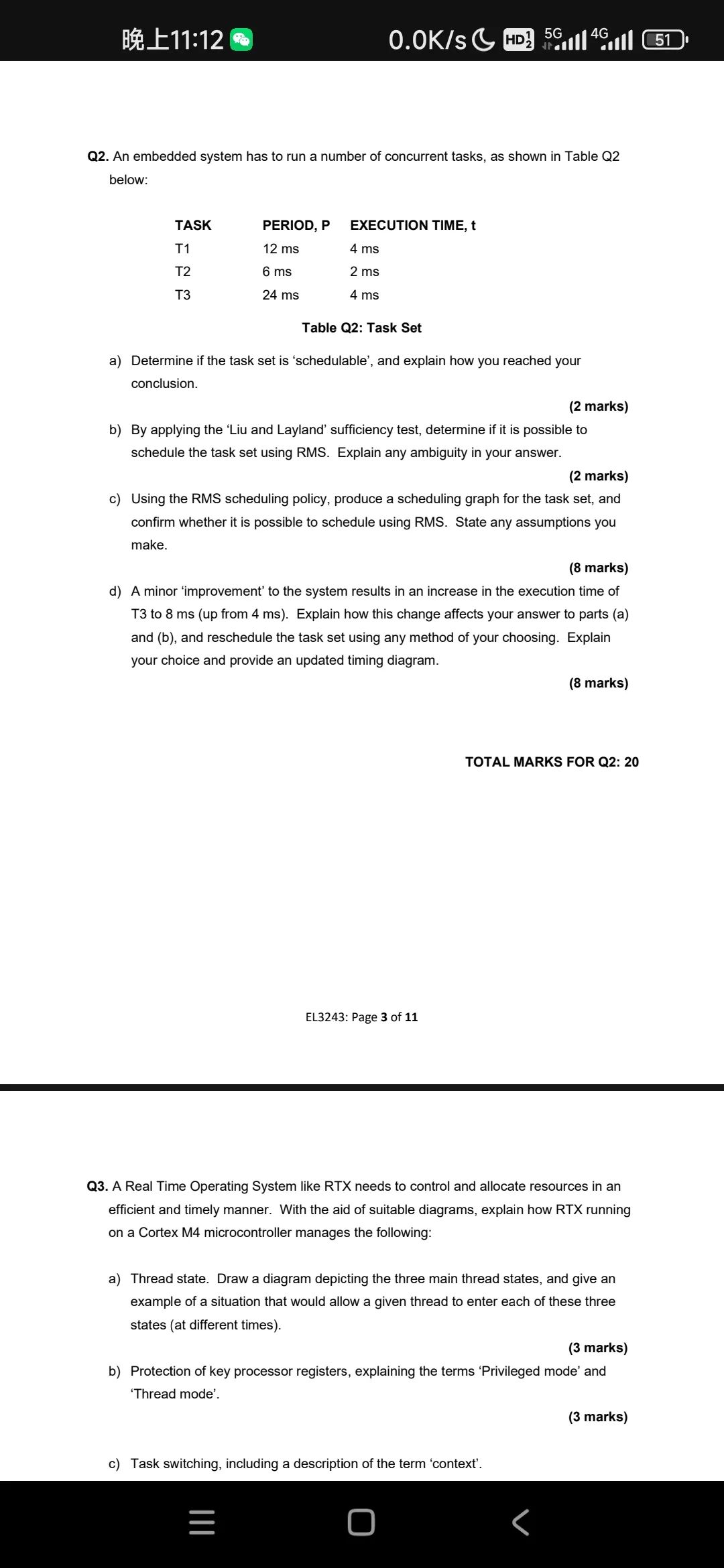 Exam Content for Embedded Real-Time Systems in Foreign Universities