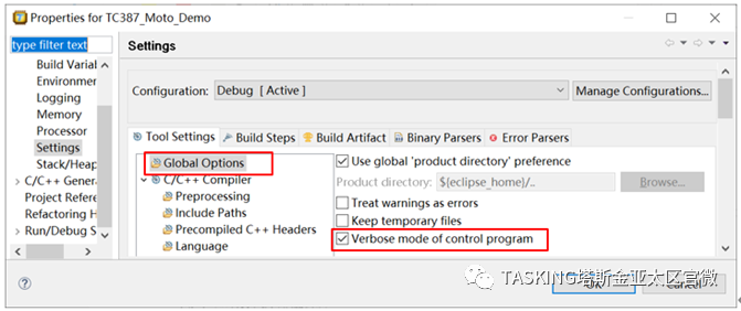TASKING VX-toolset Application Series - Global Configuration Items