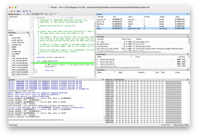 Debugging nRF9160 Zephyr Applications Using Ozone