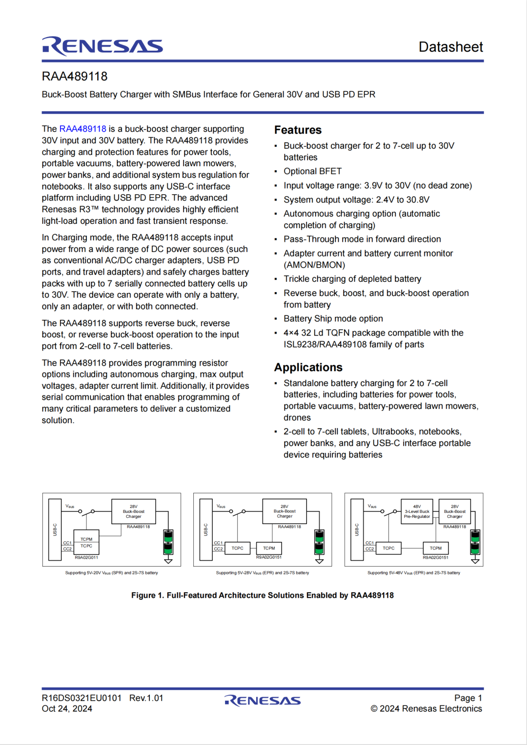 Renesas RAA489118: Versatile Charger for 30V Systems