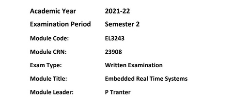 Exam Content for Embedded Real-Time Systems in Foreign Universities