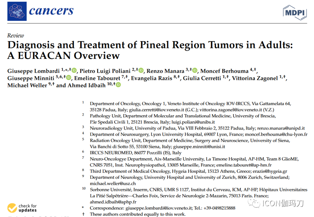 Diagnosis and Treatment of Pineal Region Tumors in Adults: A EURACAN Overview