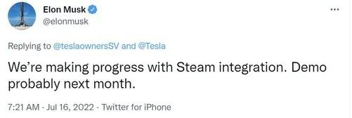 Tesla Integrates Steam Gaming Platform, Making Entertainment Experience a Key Metric for Cars