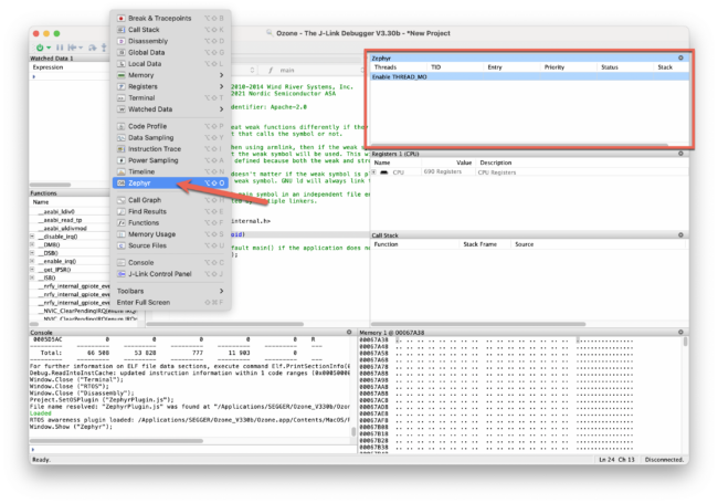 Debugging nRF9160 Zephyr Applications with Ozone