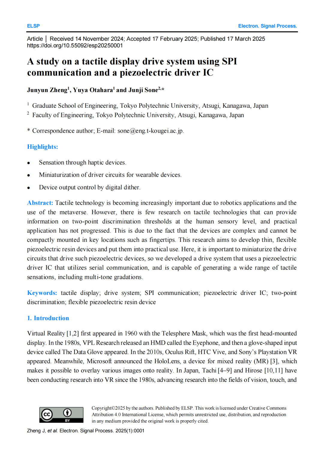 Recommended Paper: Research on a Tactile Display Drive System Based on SPI Communication and Piezoelectric Driver IC