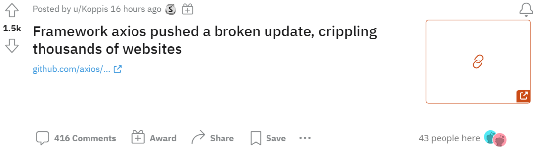 Axios HTTP Library Pushes Broken Update, Causing Thousands of Websites to Crash