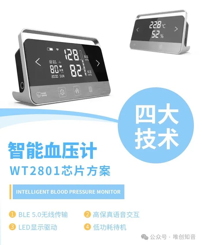 WT2801 Smart Blood Pressure Monitor Chip Solution - BLE 5.0 Wireless Transmission / High-Fidelity Voice Interaction / LED Display Driver / Low Power Standby - Four Key Technologies Empowering