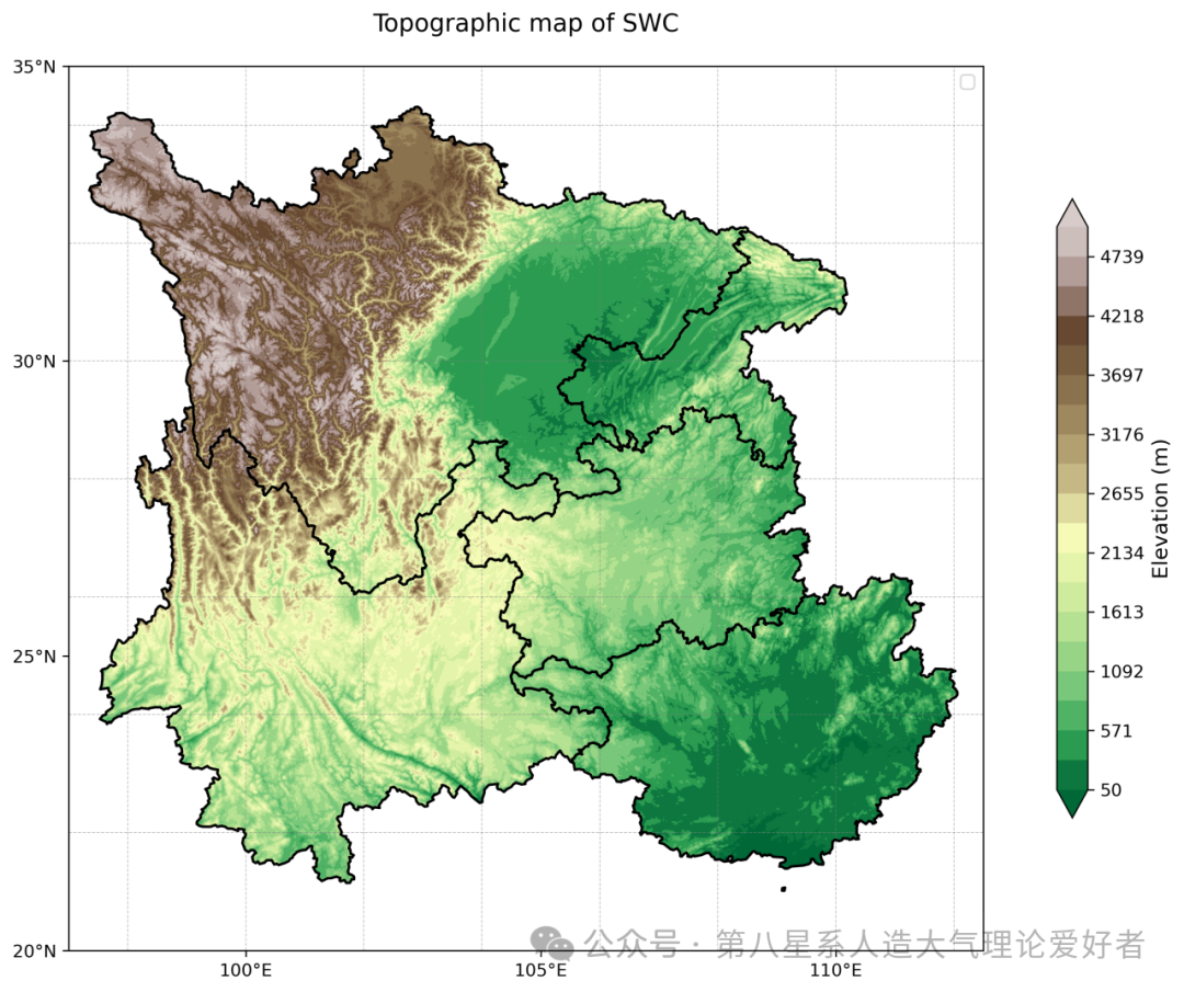 Drawing a Topographic Map of the Southwest Region Using Python