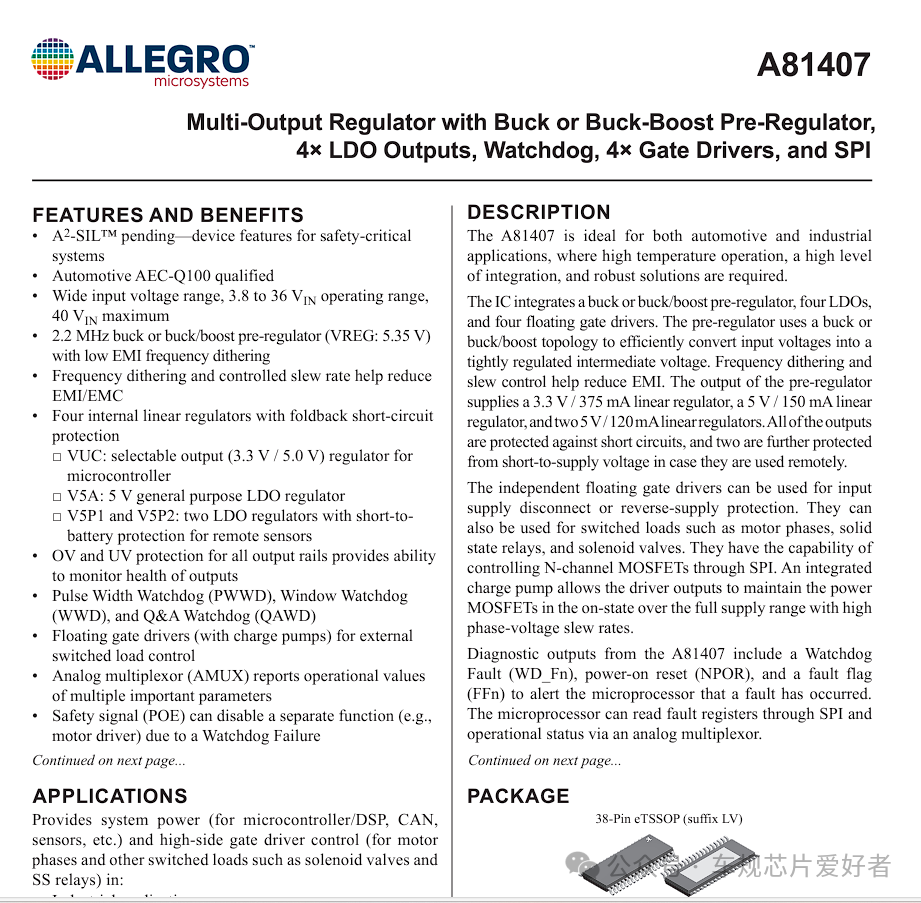 Allegro's PMIC A81407 with High-Side Pre-Driver