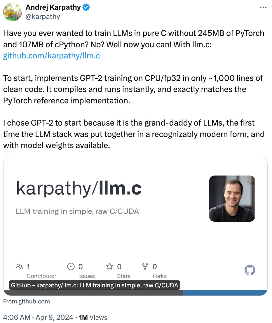 Why Implement GPT-2 in Pure C Language? Karpathy Responds to Online Criticism
