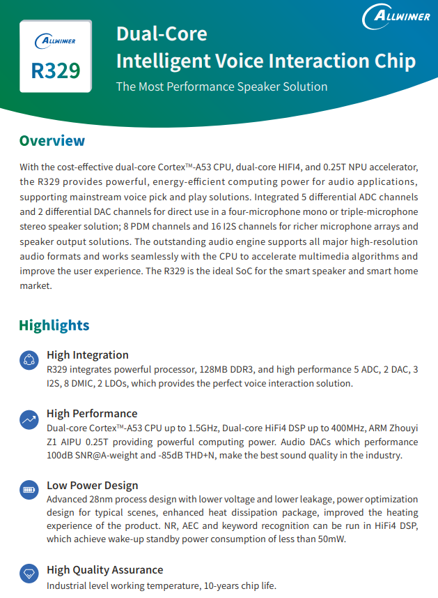Allwinner R329 AI Voice Chip Creates a High-End Smart Voice Platform, Supporting Tmall Genie Sound Pro Smart Speaker