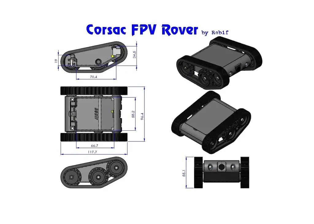 FPV - Tracked Vehicle: 3D Printed Remote-Controlled Mini FPV Tank with Modular Design, ESP32 Control, and Robotic Arm Base