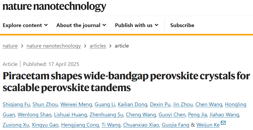 Latest Research from Wuhan University: Piracetam Shapes Wide Bandgap Perovskite Crystals for Scalable Perovskite Tandems