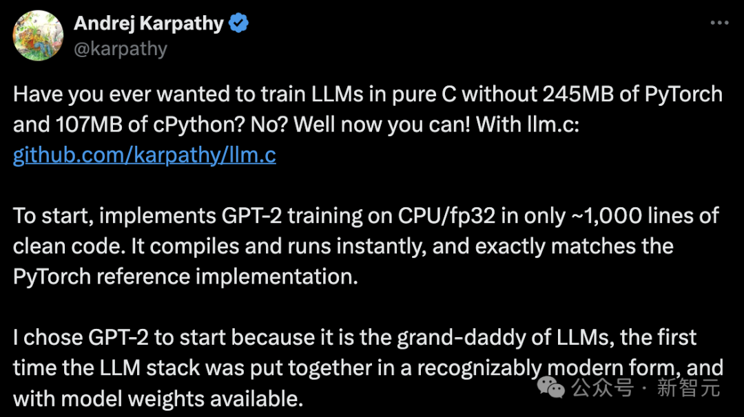 Training GPT-2 with Just 1000 Lines of C Code! AI Expert Karpathy's New Project Gains 2.5k Stars