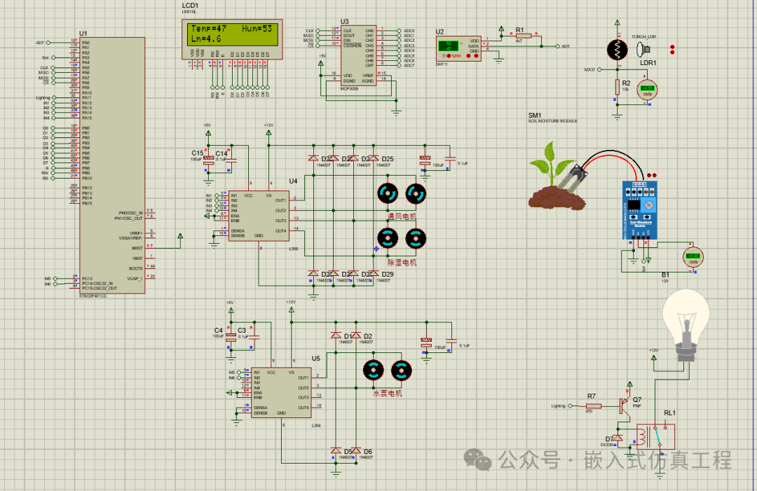 STM32-Proteus Simulation of Intelligent Greenhouse Control System