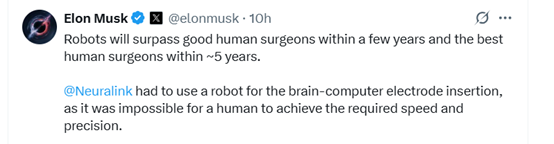 Elon Musk Predicts Robots Will Surpass Top Surgeons in Five Years
