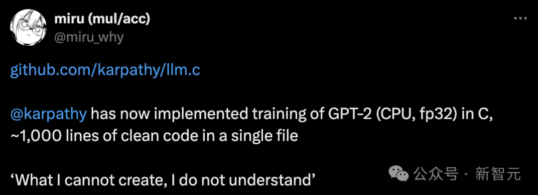 Training GPT-2 with Just 1000 Lines of C Code! AI Expert Karpathy's New Project Gains 2.5k Stars