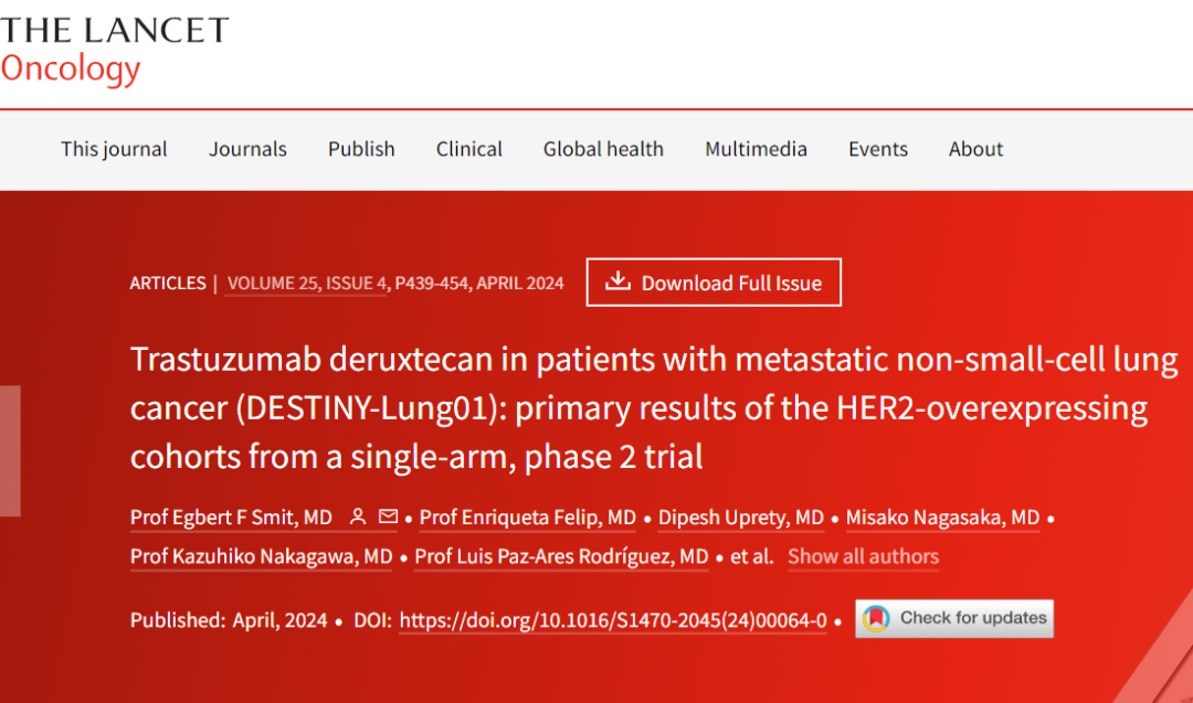 Lancet Oncology Publishes! Efficacy and Safety of DS-8201 in Treating HER2-Positive Lung Cancer