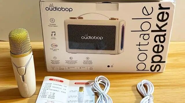 Oudiobop TG1 Bluetooth Speaker: Standard Wireless Microphone with Karaoke Function and Colorful Lighting Effects