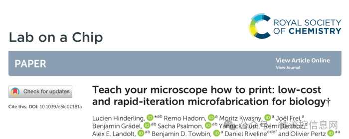 Lab Chip | 3D Printing + Standard Fluorescence Microscopy: Low-Cost Fabrication of Micron-Scale Biological Structures