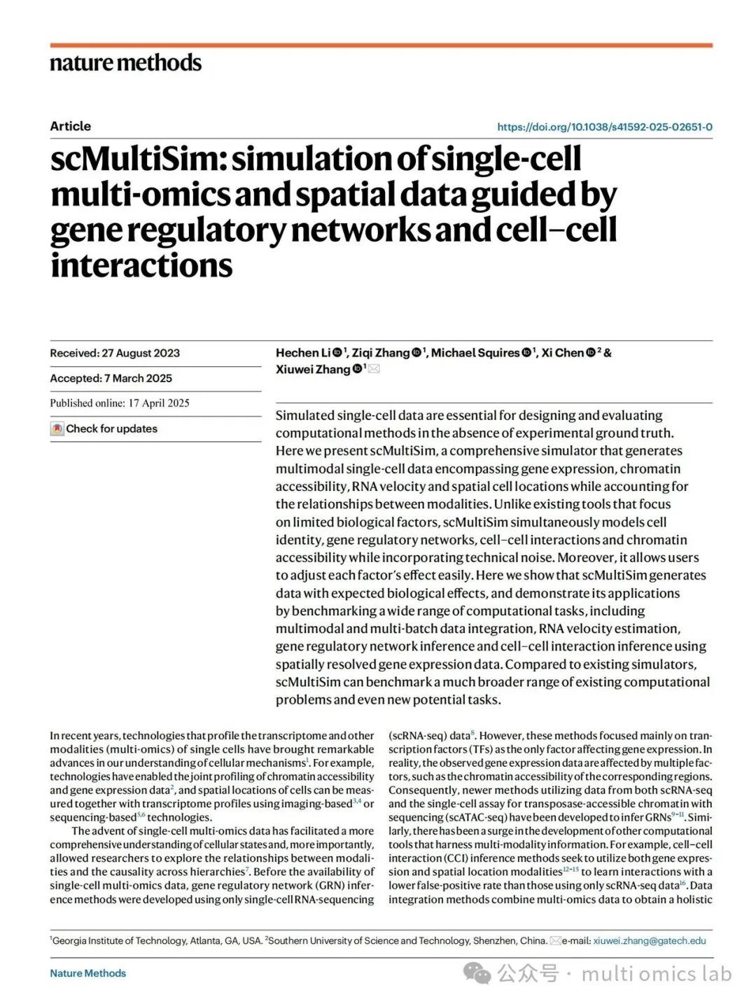 scMultiSim: Simulation of Single-Cell Multi-Omics and Spatial Data
